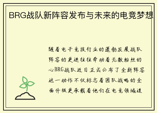 BRG战队新阵容发布与未来的电竞梦想